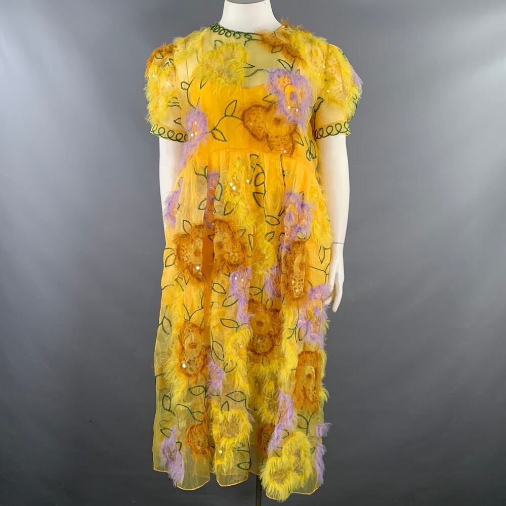 ASHISH Size L Organza Ostrich Cocktail Dress